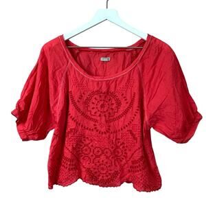Ecote Melon Red Eyelet Lace Crop Top Women Sz M